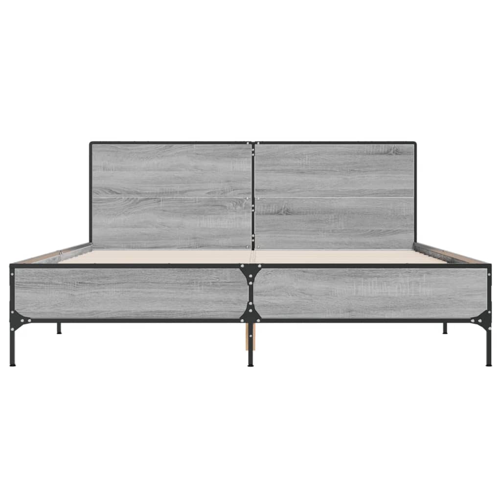 Bedframe bewerkt hout metaal grijs sonoma eiken 160x200 cm is nu te koop bij PeponiXL, paradijselijk wonen!