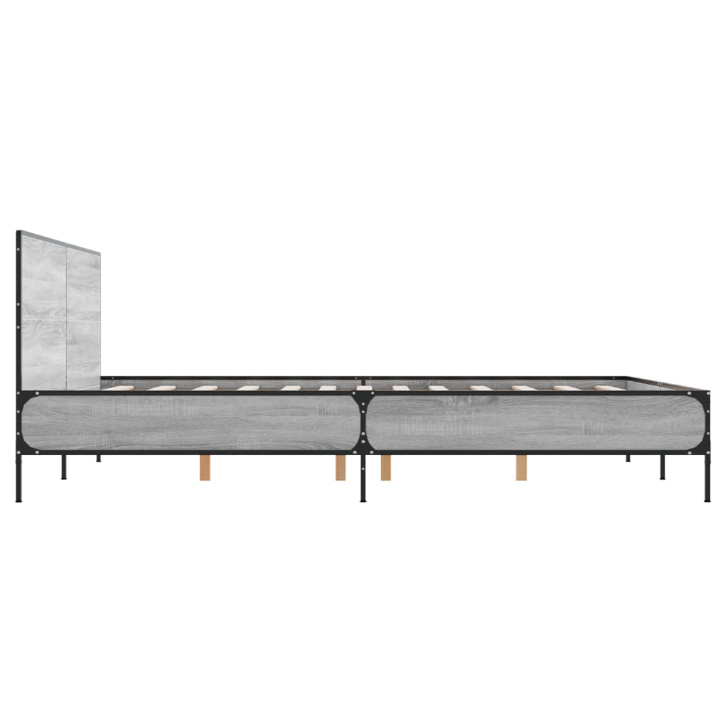 Bedframe bewerkt hout metaal grijs sonoma eiken 160x200 cm is nu te koop bij PeponiXL, paradijselijk wonen!