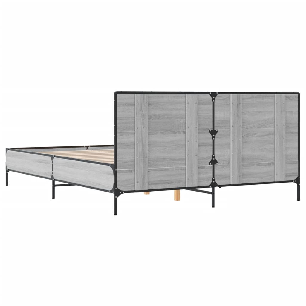 Bedframe bewerkt hout metaal grijs sonoma eiken 160x200 cm is nu te koop bij PeponiXL, paradijselijk wonen!