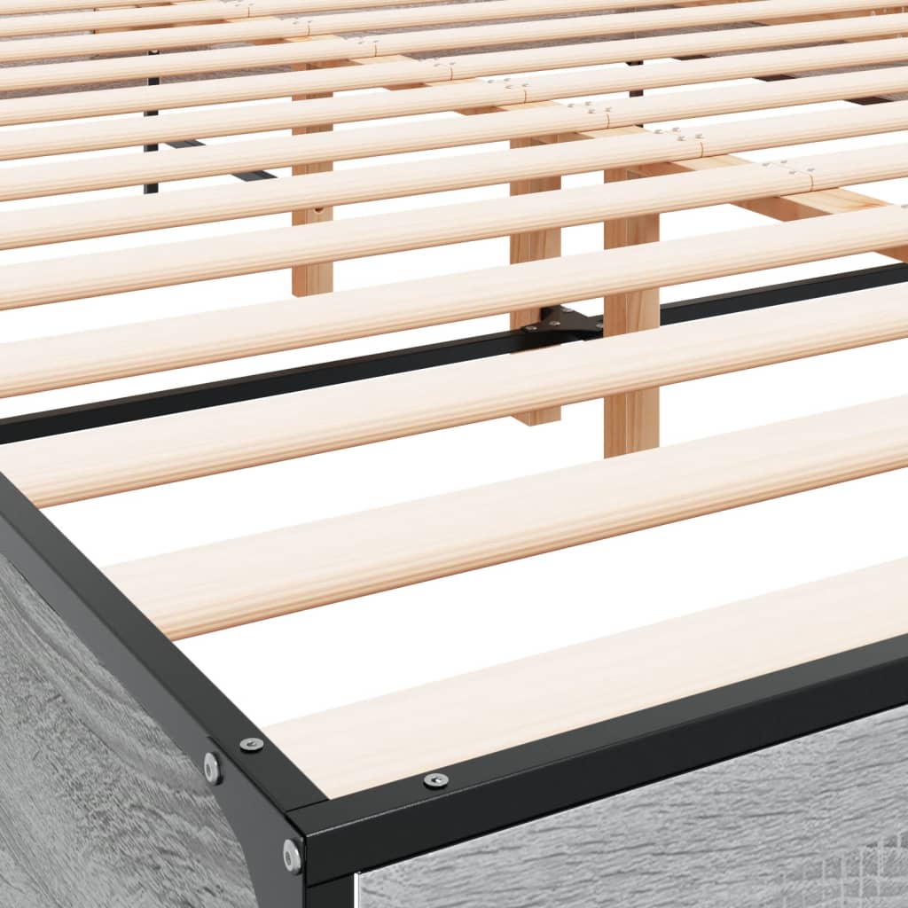 Bedframe bewerkt hout metaal grijs sonoma eiken 160x200 cm is nu te koop bij PeponiXL, paradijselijk wonen!