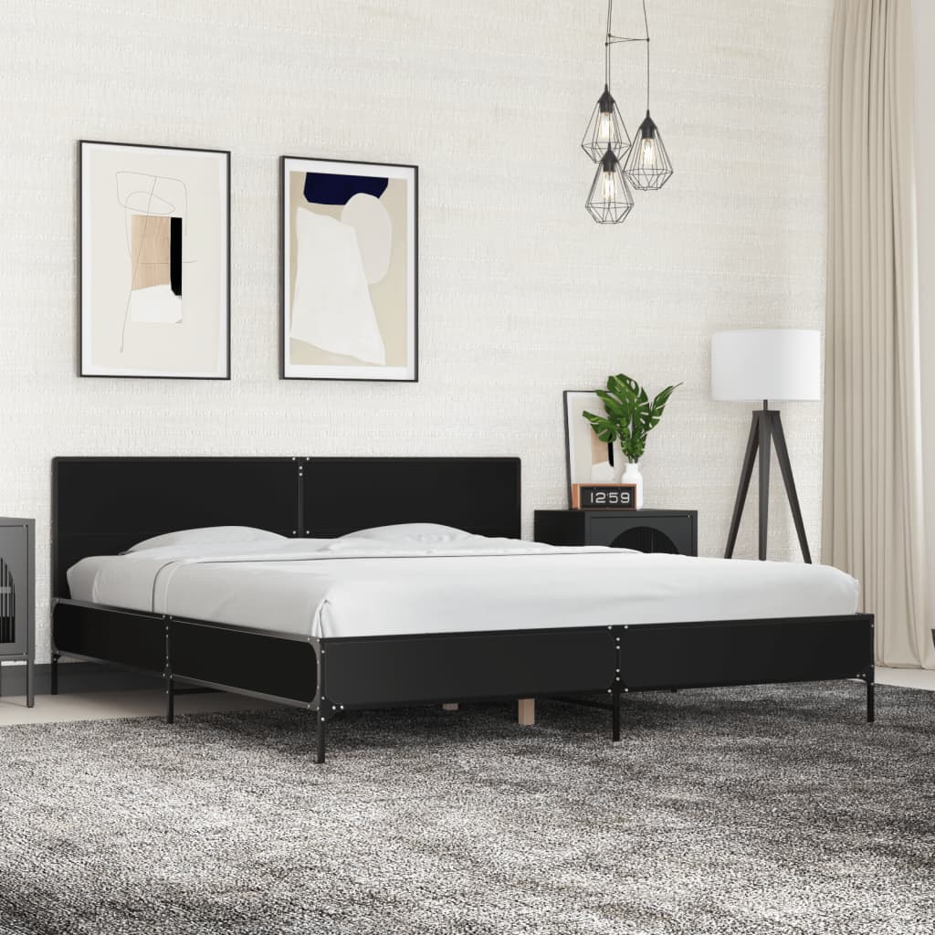 Bedframe bewerkt hout metaal zwart 180x200 cm is nu te koop bij PeponiXL, paradijselijk wonen!
