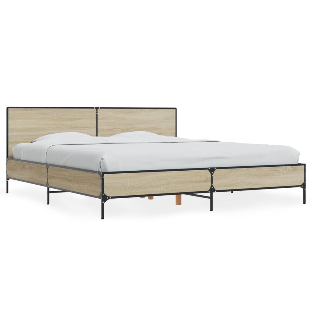 Bedframe bewerkt hout metaal sonoma eikenkleurig 180x200 cm is nu te koop bij PeponiXL, paradijselijk wonen!