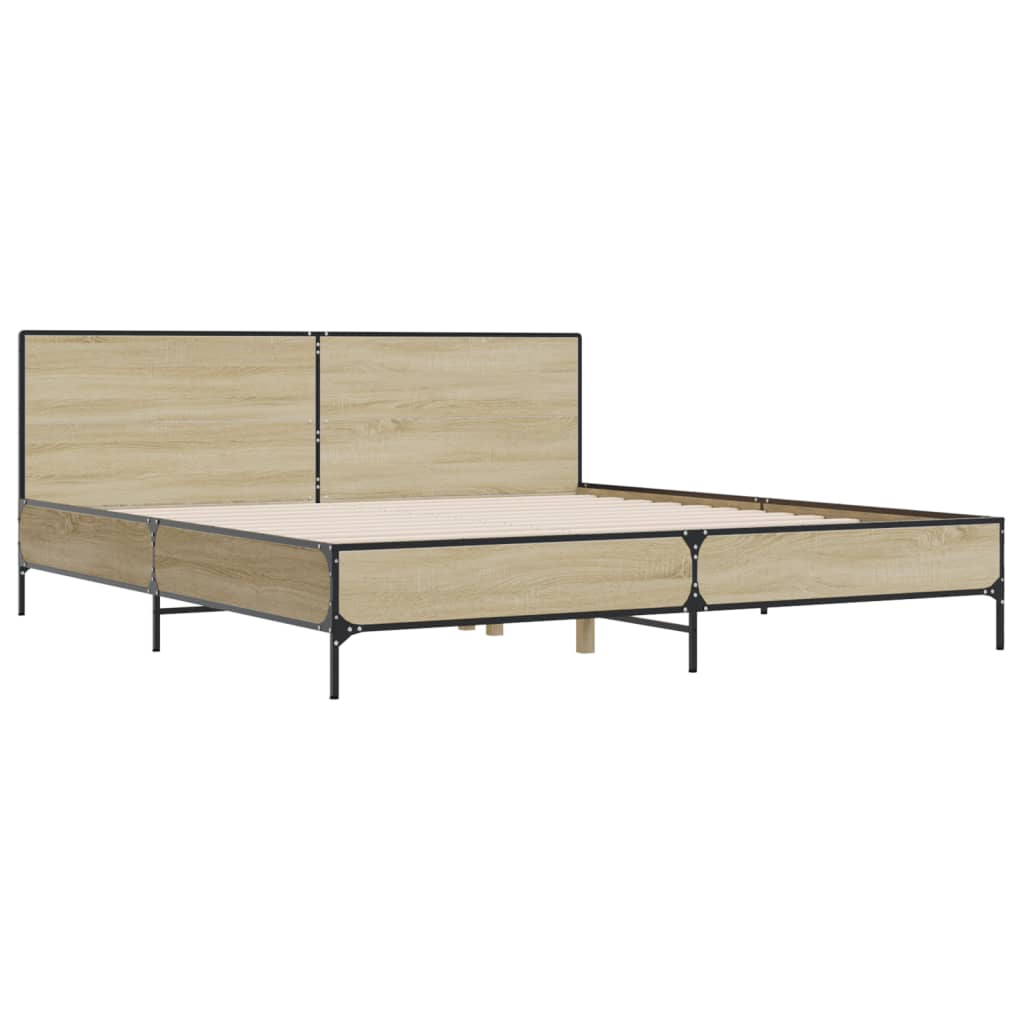Bedframe bewerkt hout metaal sonoma eikenkleurig 180x200 cm is nu te koop bij PeponiXL, paradijselijk wonen!