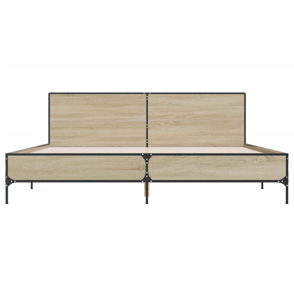 Bedframe bewerkt hout metaal sonoma eikenkleurig 180x200 cm is nu te koop bij PeponiXL, paradijselijk wonen!