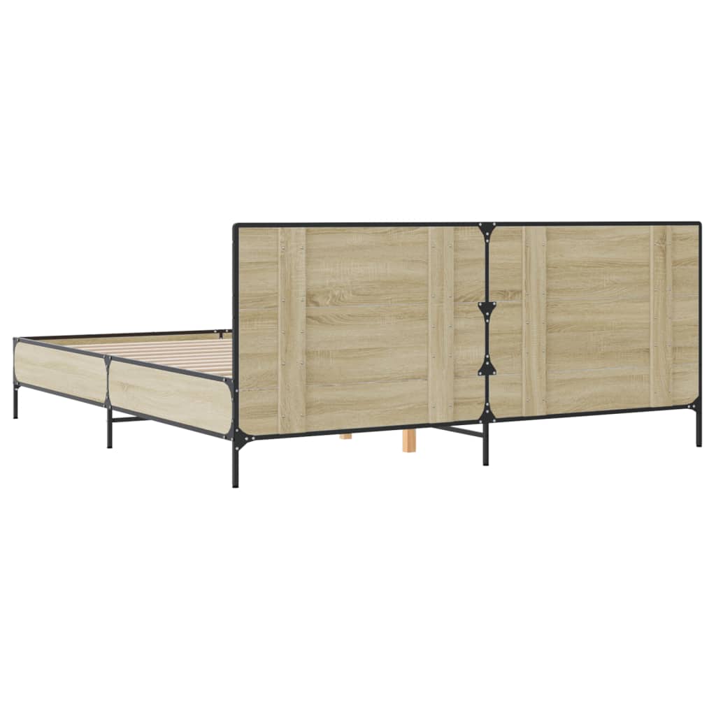 Bedframe bewerkt hout metaal sonoma eikenkleurig 180x200 cm is nu te koop bij PeponiXL, paradijselijk wonen!