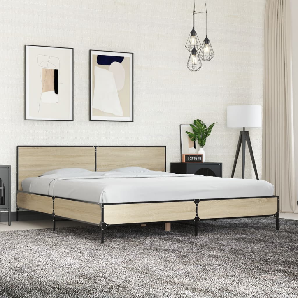 Bedframe bewerkt hout metaal sonoma eikenkleurig 180x200 cm is nu te koop bij PeponiXL, paradijselijk wonen!