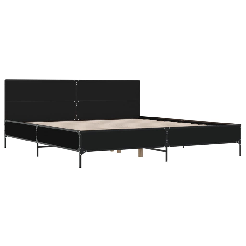 Bedframe bewerkt hout metaal zwart 200x200 cm is nu te koop bij PeponiXL, paradijselijk wonen!