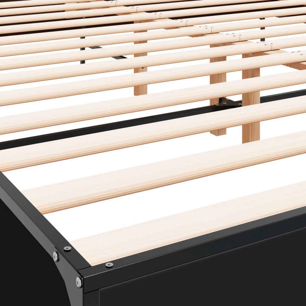 Bedframe bewerkt hout metaal zwart 200x200 cm is nu te koop bij PeponiXL, paradijselijk wonen!