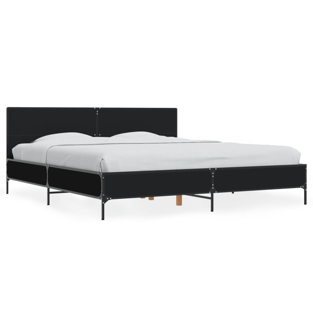 Bedframe bewerkt hout metaal zwart 200x200 cm is nu te koop bij PeponiXL, paradijselijk wonen!