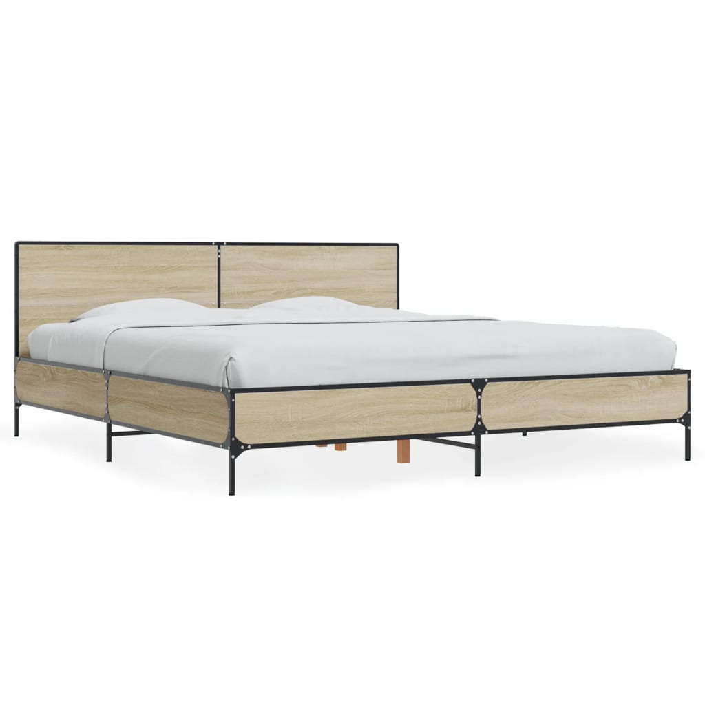 Bedframe bewerkt hout metaal sonoma eikenkleurig 200x200 cm is nu te koop bij PeponiXL, paradijselijk wonen!
