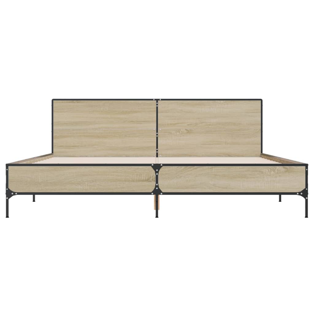 Bedframe bewerkt hout metaal sonoma eikenkleurig 200x200 cm is nu te koop bij PeponiXL, paradijselijk wonen!