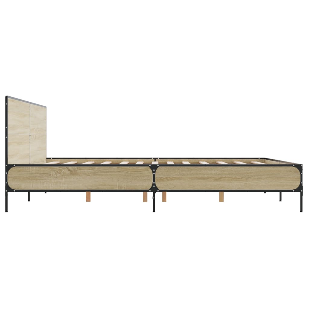 Bedframe bewerkt hout metaal sonoma eikenkleurig 200x200 cm is nu te koop bij PeponiXL, paradijselijk wonen!