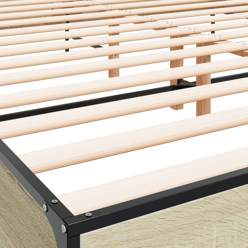 Bedframe bewerkt hout metaal sonoma eikenkleurig 200x200 cm is nu te koop bij PeponiXL, paradijselijk wonen!