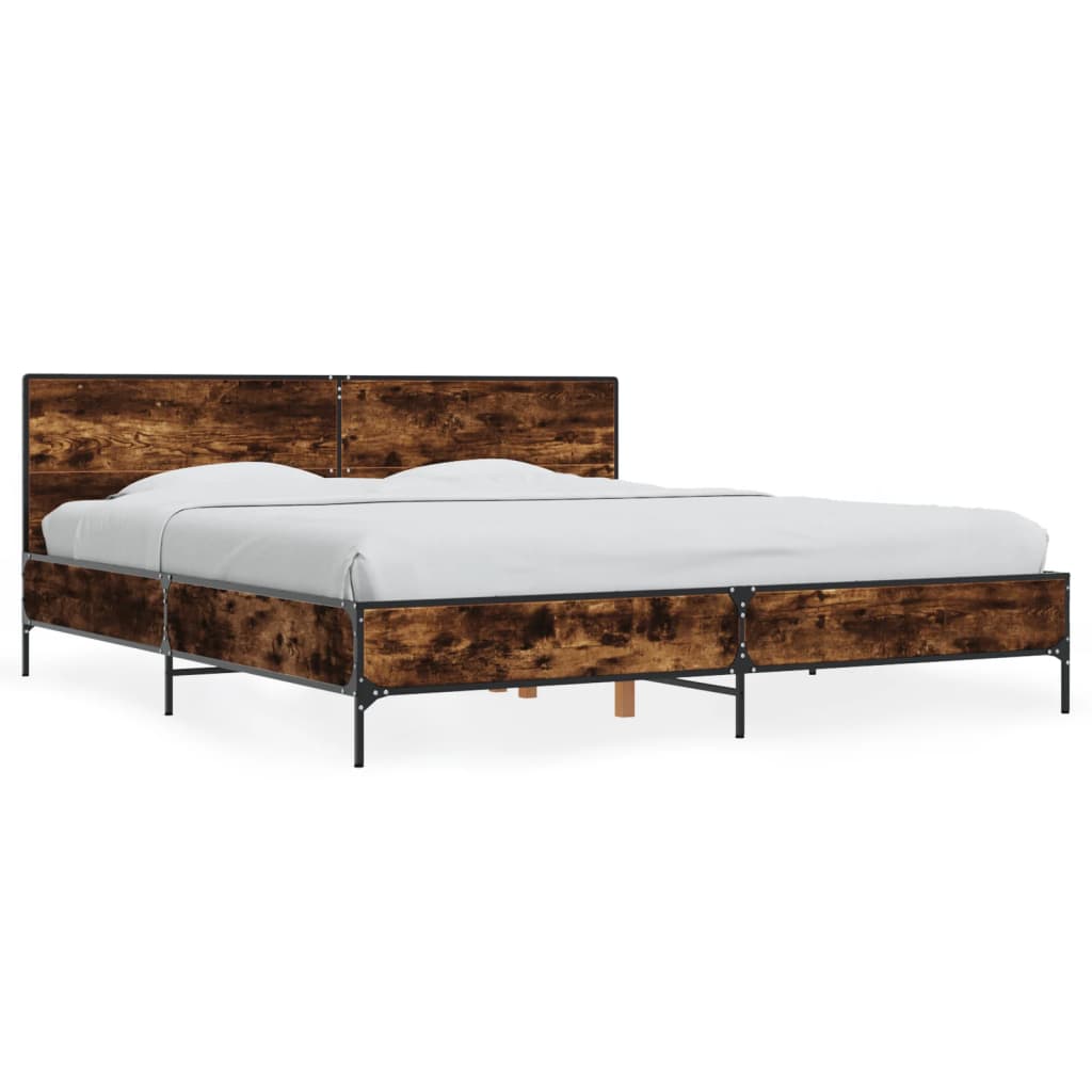 Bedframe bewerkt hout metaal gerookt eikenkleurig 200x200 cm is nu te koop bij PeponiXL, paradijselijk wonen!
