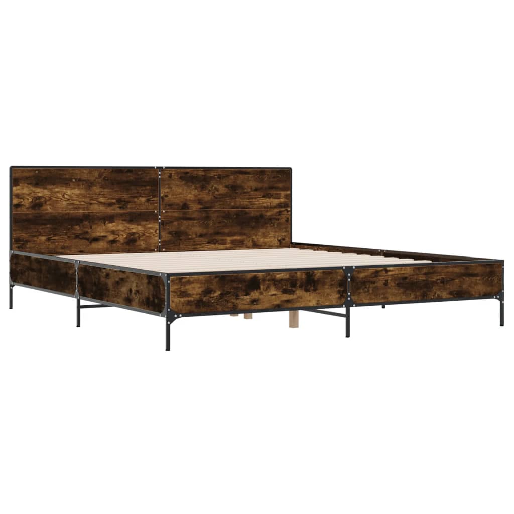Bedframe bewerkt hout metaal gerookt eikenkleurig 200x200 cm is nu te koop bij PeponiXL, paradijselijk wonen!