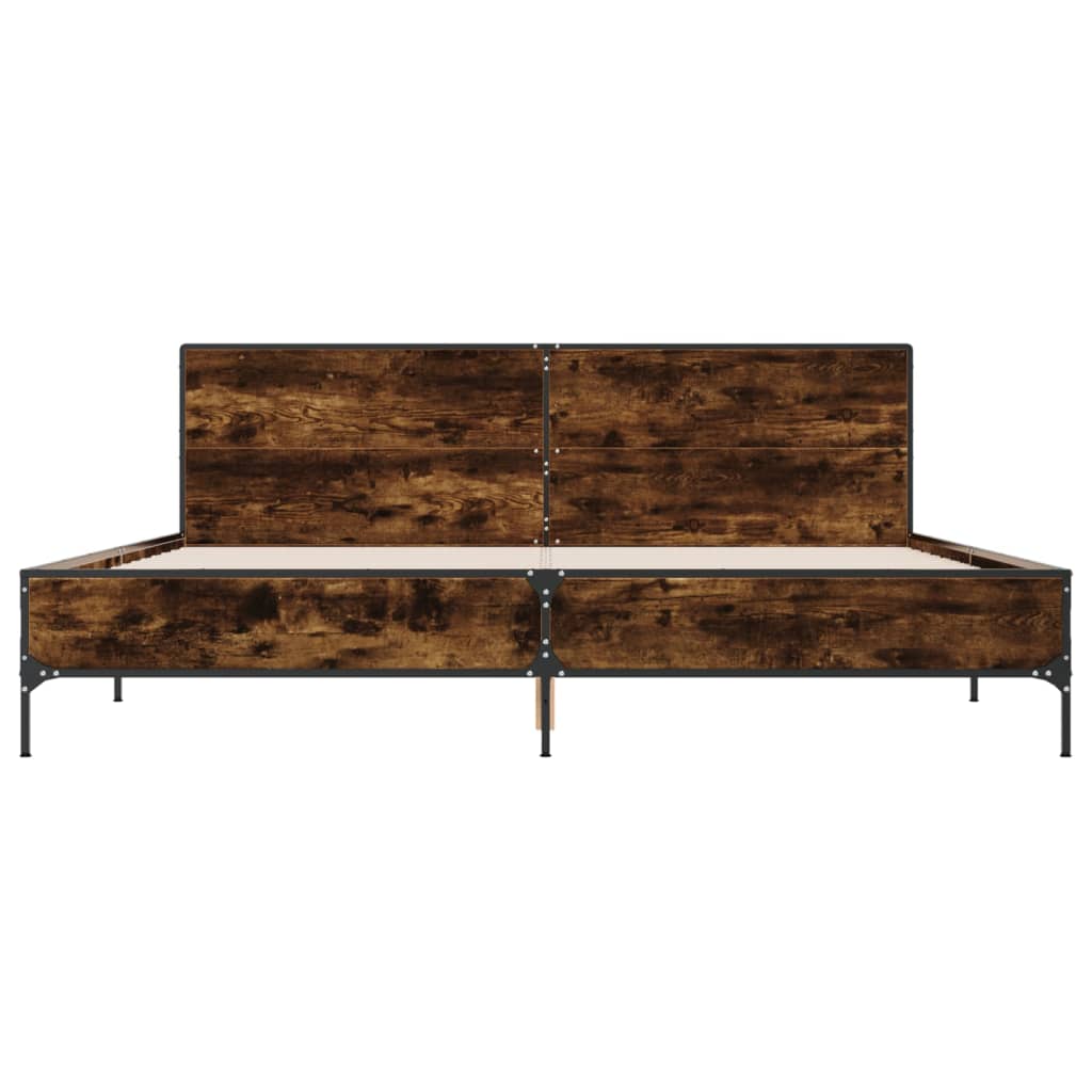Bedframe bewerkt hout metaal gerookt eikenkleurig 200x200 cm is nu te koop bij PeponiXL, paradijselijk wonen!