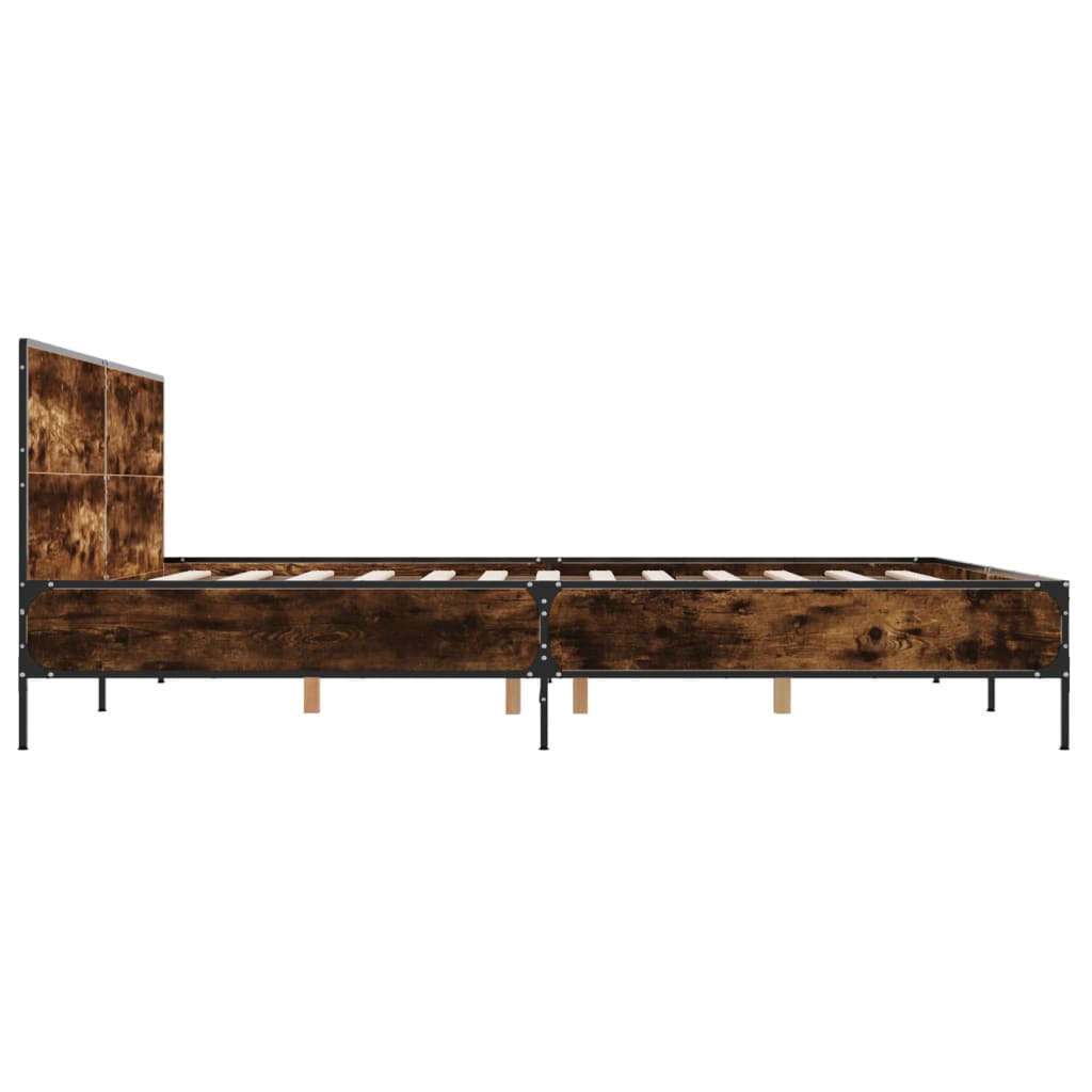 Bedframe bewerkt hout metaal gerookt eikenkleurig 200x200 cm is nu te koop bij PeponiXL, paradijselijk wonen!