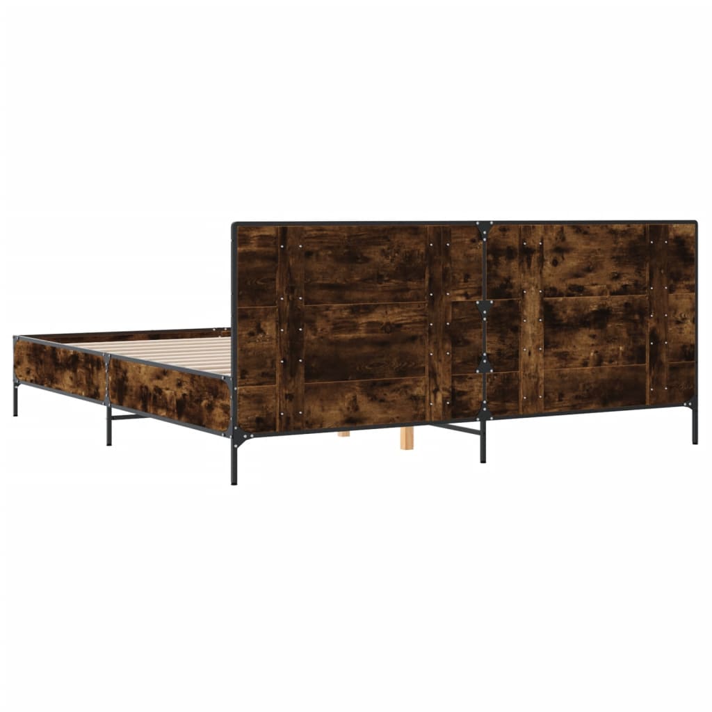 Bedframe bewerkt hout metaal gerookt eikenkleurig 200x200 cm is nu te koop bij PeponiXL, paradijselijk wonen!