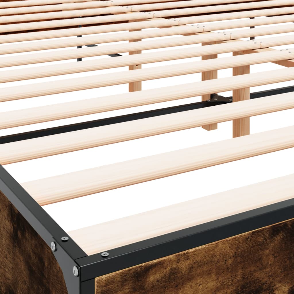 Bedframe bewerkt hout metaal gerookt eikenkleurig 200x200 cm is nu te koop bij PeponiXL, paradijselijk wonen!