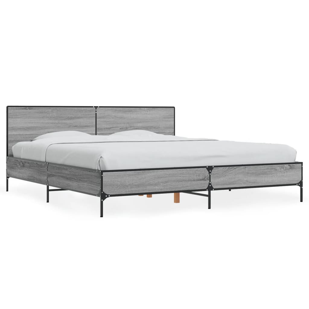 Bedframe bewerkt hout metaal grijs sonoma eiken 200x200 cm is nu te koop bij PeponiXL, paradijselijk wonen!