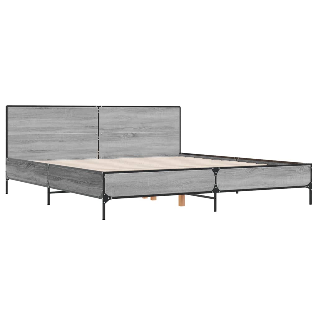 Bedframe bewerkt hout metaal grijs sonoma eiken 200x200 cm is nu te koop bij PeponiXL, paradijselijk wonen!