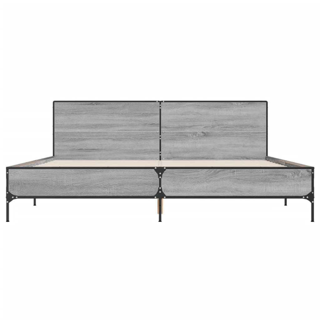 Bedframe bewerkt hout metaal grijs sonoma eiken 200x200 cm is nu te koop bij PeponiXL, paradijselijk wonen!