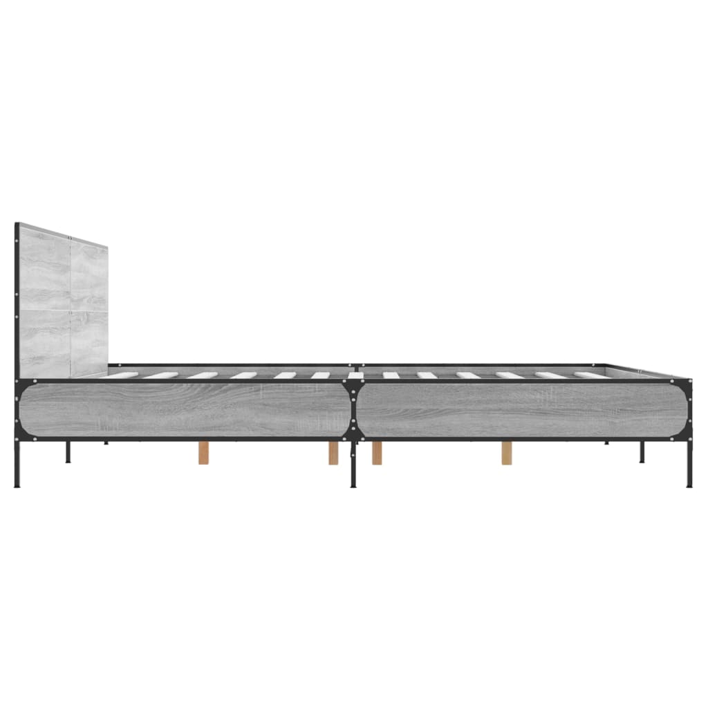 Bedframe bewerkt hout metaal grijs sonoma eiken 200x200 cm is nu te koop bij PeponiXL, paradijselijk wonen!