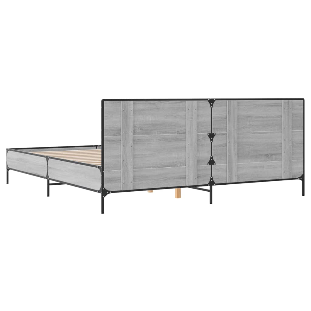 Bedframe bewerkt hout metaal grijs sonoma eiken 200x200 cm is nu te koop bij PeponiXL, paradijselijk wonen!