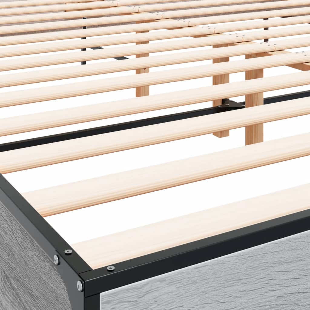 Bedframe bewerkt hout metaal grijs sonoma eiken 200x200 cm is nu te koop bij PeponiXL, paradijselijk wonen!