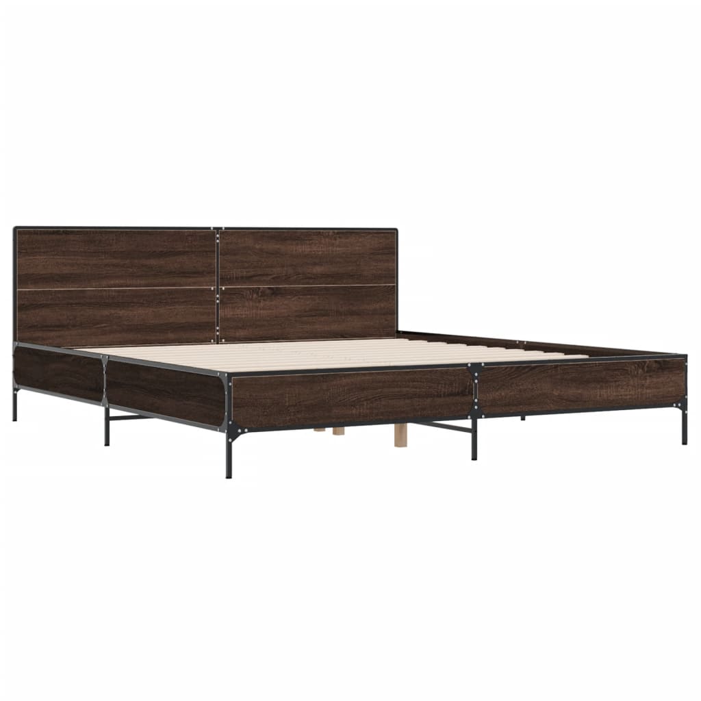 Bedframe bewerkt hout metaal bruin eikenkleur 200x200 cm is nu te koop bij PeponiXL, paradijselijk wonen!