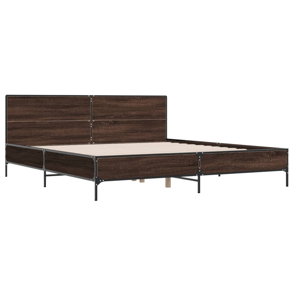 Bedframe bewerkt hout metaal bruin eikenkleur 200x200 cm is nu te koop bij PeponiXL, paradijselijk wonen!