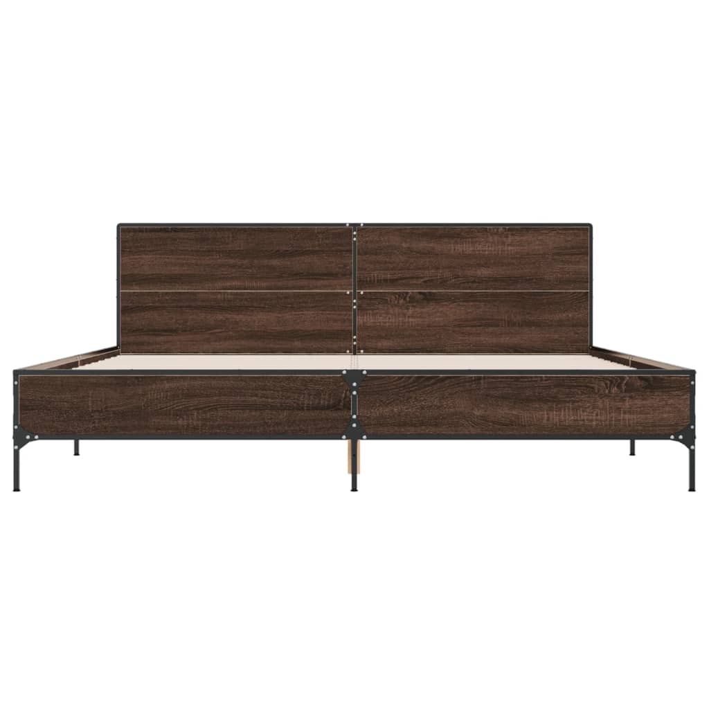 Bedframe bewerkt hout metaal bruin eikenkleur 200x200 cm is nu te koop bij PeponiXL, paradijselijk wonen!