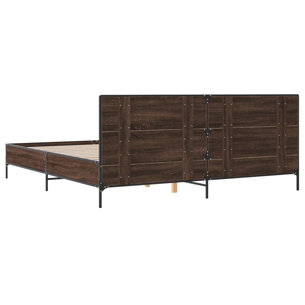 Bedframe bewerkt hout metaal bruin eikenkleur 200x200 cm is nu te koop bij PeponiXL, paradijselijk wonen!