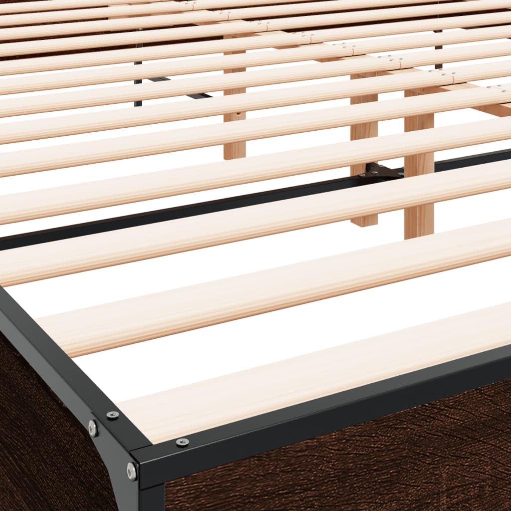 Bedframe bewerkt hout metaal bruin eikenkleur 200x200 cm is nu te koop bij PeponiXL, paradijselijk wonen!