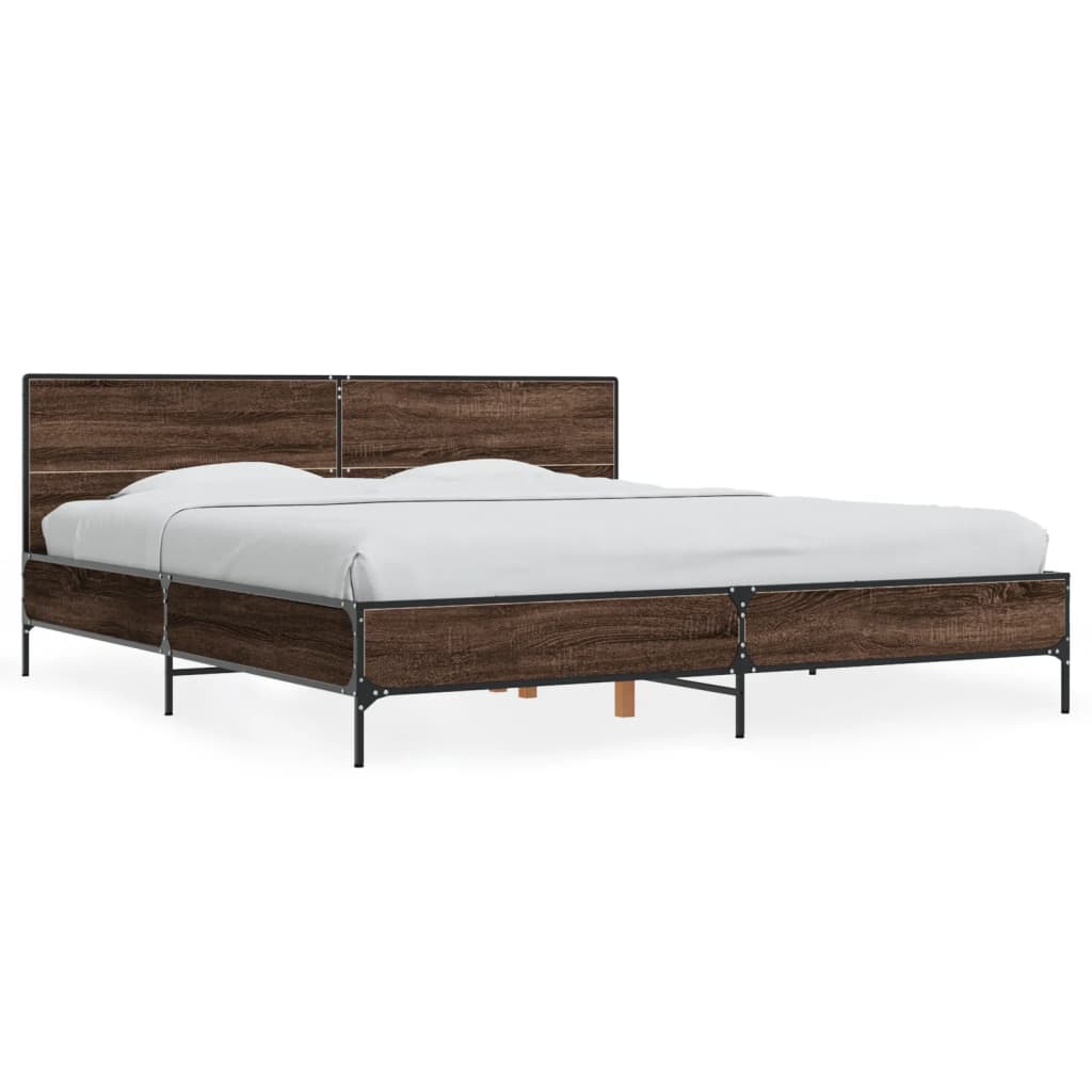 Bedframe bewerkt hout metaal bruin eikenkleur 200x200 cm is nu te koop bij PeponiXL, paradijselijk wonen!