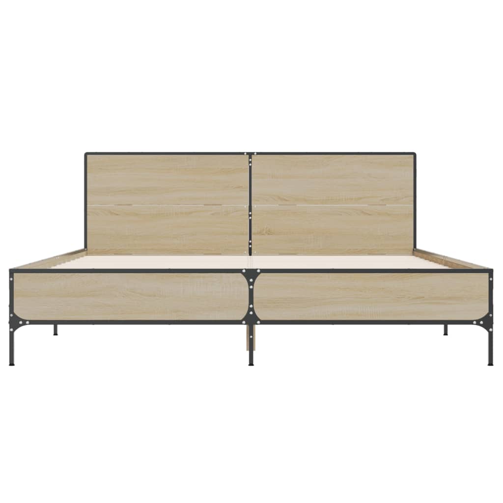 Bedframe bewerkt hout metaal sonoma eikenkleurig 120x190 cm is nu te koop bij PeponiXL, paradijselijk wonen!