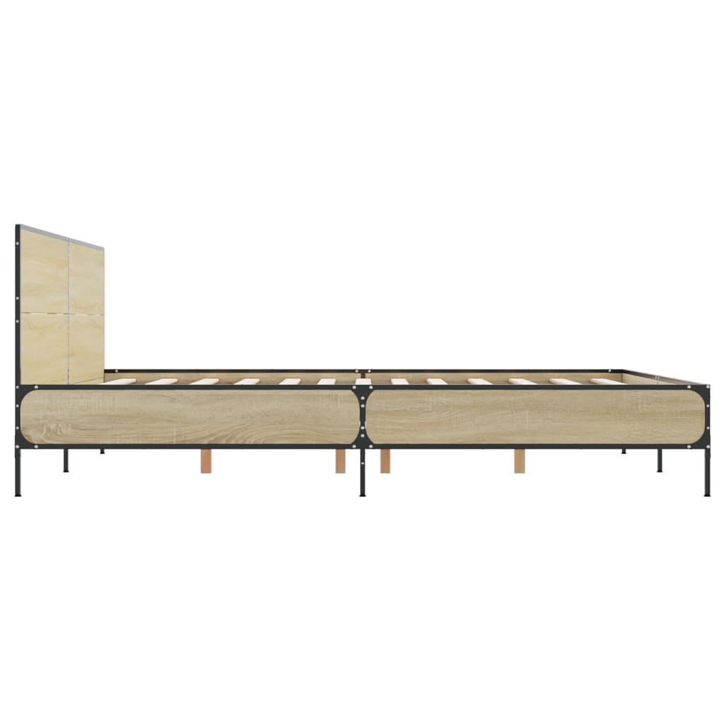 Bedframe bewerkt hout metaal sonoma eikenkleurig 120x190 cm is nu te koop bij PeponiXL, paradijselijk wonen!