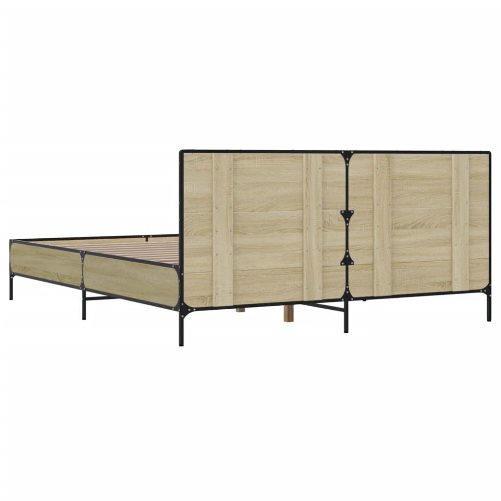 Bedframe bewerkt hout metaal sonoma eikenkleurig 120x190 cm is nu te koop bij PeponiXL, paradijselijk wonen!