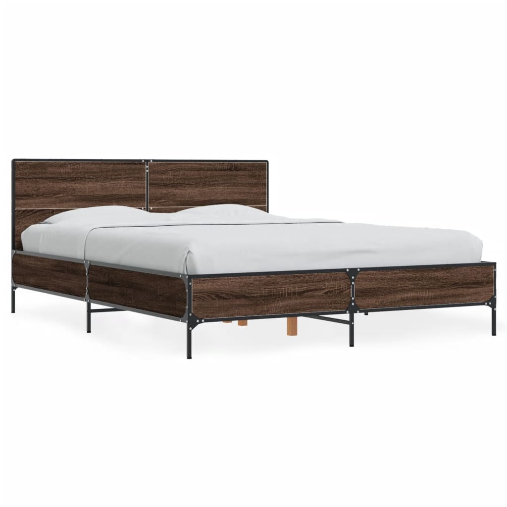 Bedframe bewerkt hout metaal bruin eikenkleur 120x190 cm is nu te koop bij PeponiXL, paradijselijk wonen!