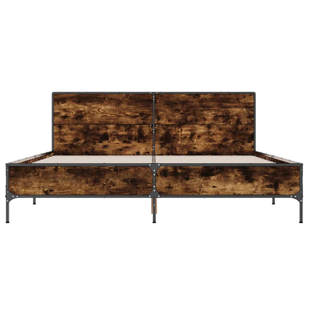 Bedframe bewerkt hout metaal gerookt eikenkleurig 135x190 cm is nu te koop bij PeponiXL, paradijselijk wonen!