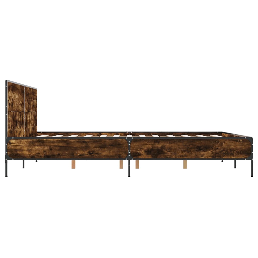 Bedframe bewerkt hout metaal gerookt eikenkleurig 135x190 cm is nu te koop bij PeponiXL, paradijselijk wonen!
