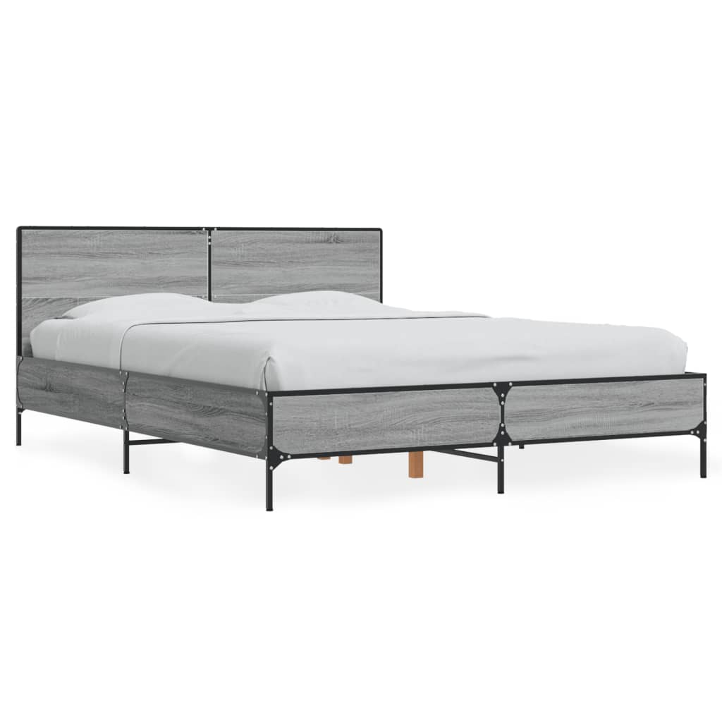 Bedframe bewerkt hout metaal grijs sonoma eiken 135x190 cm is nu te koop bij PeponiXL, paradijselijk wonen!
