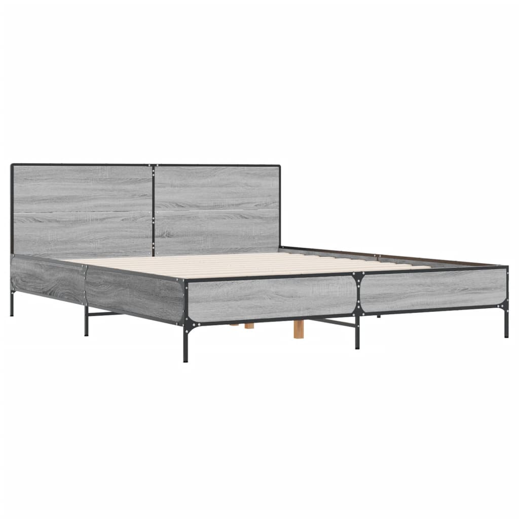 Bedframe bewerkt hout metaal grijs sonoma eiken 135x190 cm is nu te koop bij PeponiXL, paradijselijk wonen!