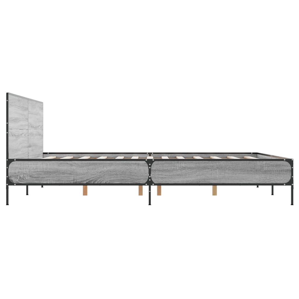 Bedframe bewerkt hout metaal grijs sonoma eiken 135x190 cm is nu te koop bij PeponiXL, paradijselijk wonen!