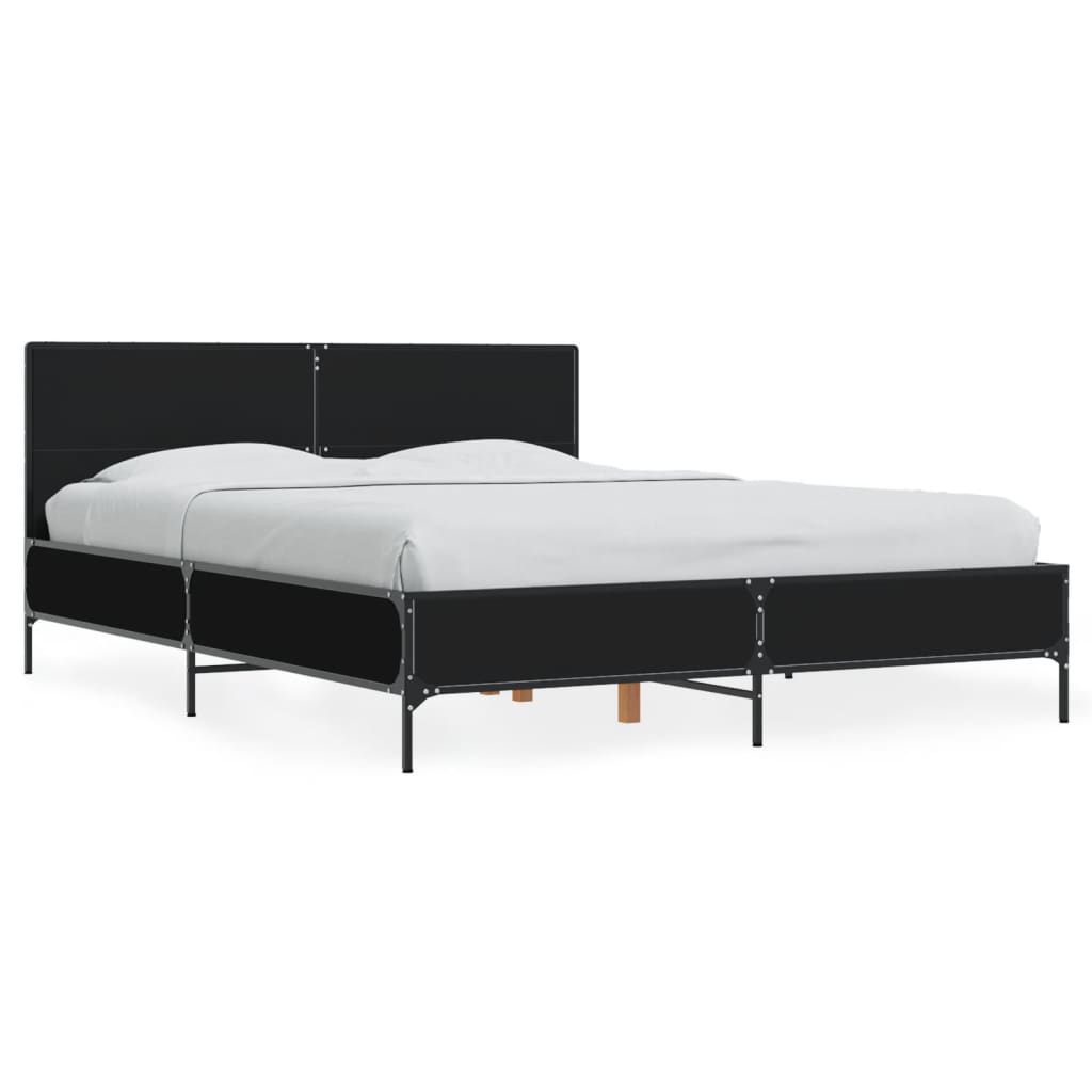 Bedframe LED bewerkt hout metaal zwart 140x190 cm is nu te koop bij PeponiXL, paradijselijk wonen!
