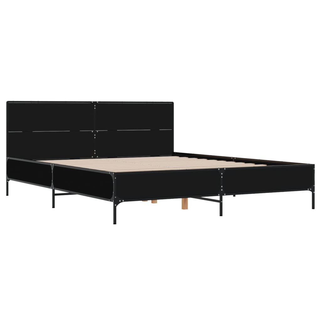 Bedframe LED bewerkt hout metaal zwart 140x190 cm is nu te koop bij PeponiXL, paradijselijk wonen!