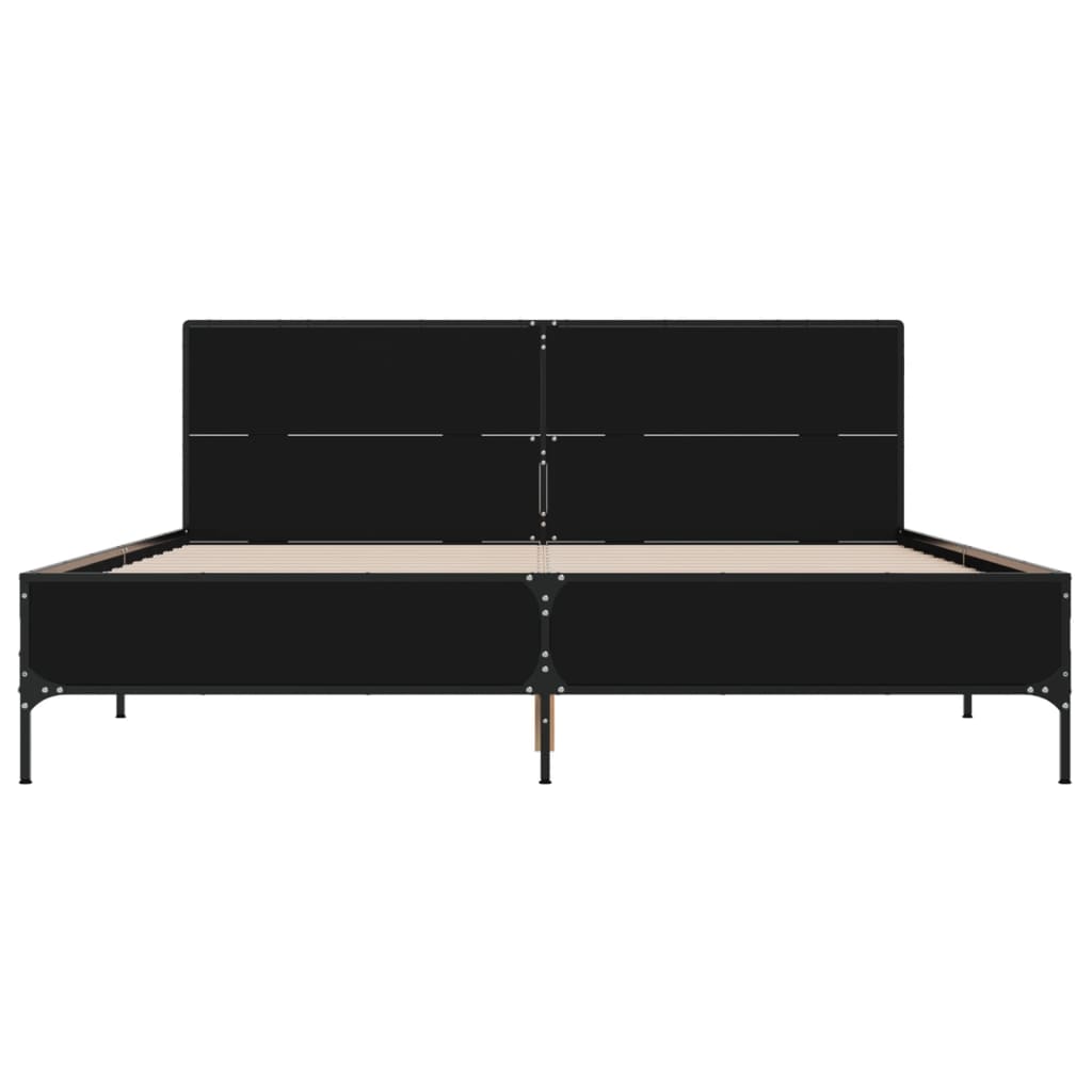 Bedframe LED bewerkt hout metaal zwart 140x190 cm is nu te koop bij PeponiXL, paradijselijk wonen!