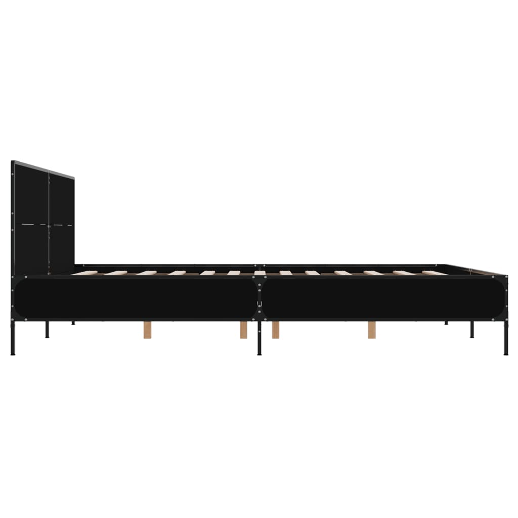 Bedframe LED bewerkt hout metaal zwart 140x190 cm is nu te koop bij PeponiXL, paradijselijk wonen!