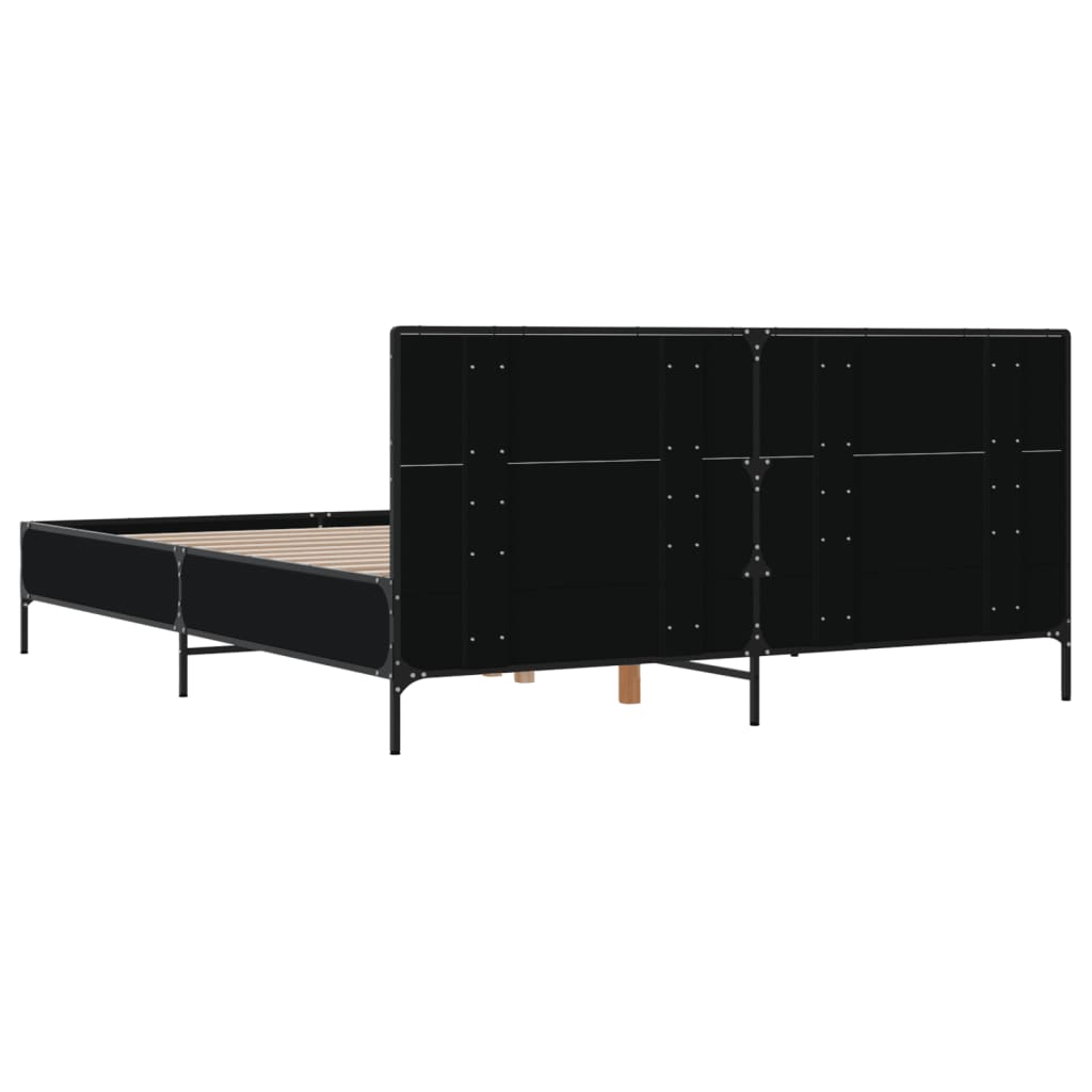 Bedframe LED bewerkt hout metaal zwart 140x190 cm is nu te koop bij PeponiXL, paradijselijk wonen!