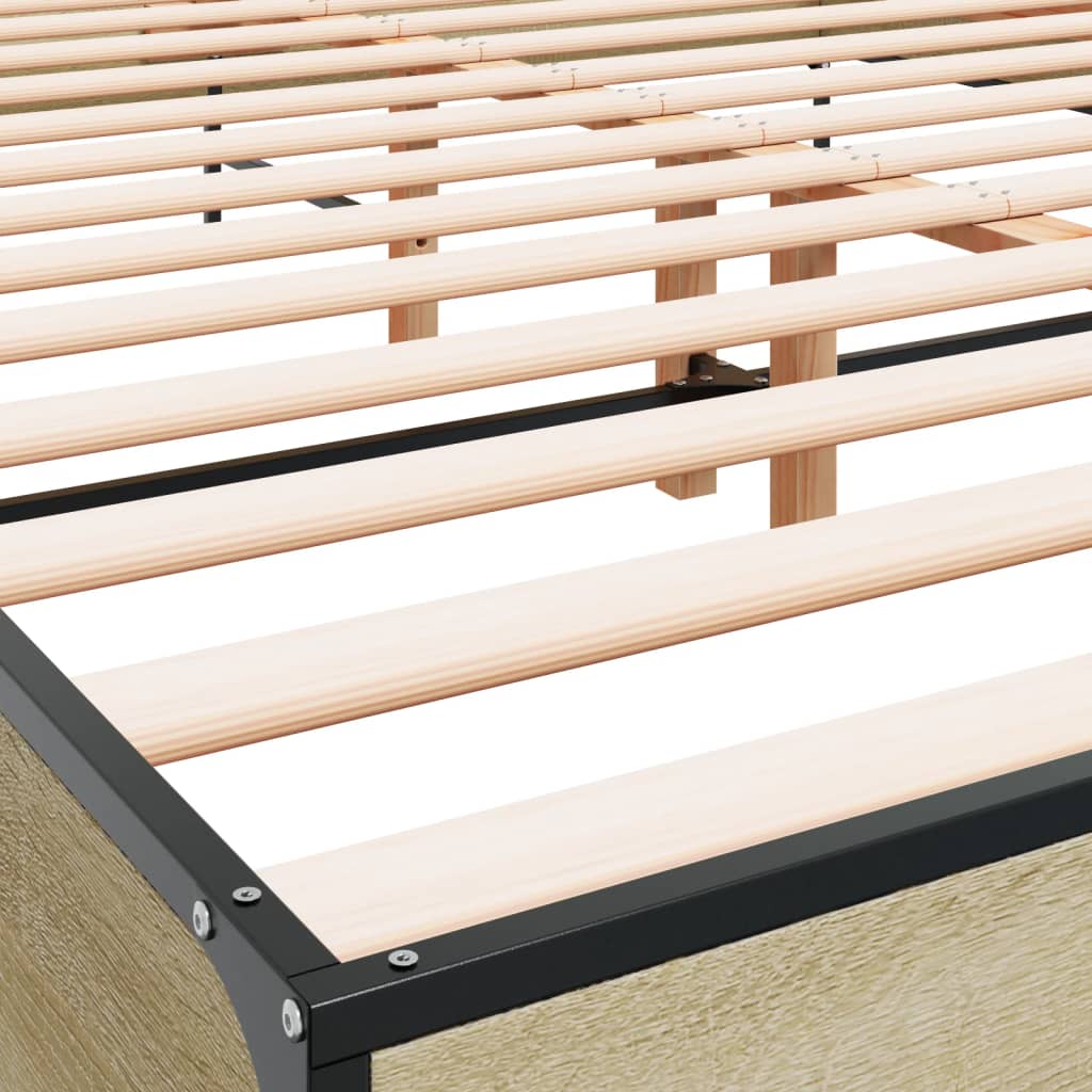 Bedframe bewerkt hout metaal sonoma eikenkleurig 90x190 cm is nu te koop bij PeponiXL, paradijselijk wonen!